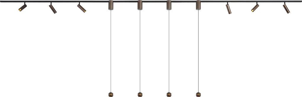 Nowoczesny system oświetlenia szynowego z 6 reflektorami i 4 lampami wiszącymi Easylift ciemny brąz 1-fazowy - Slimline Uzzy Tira