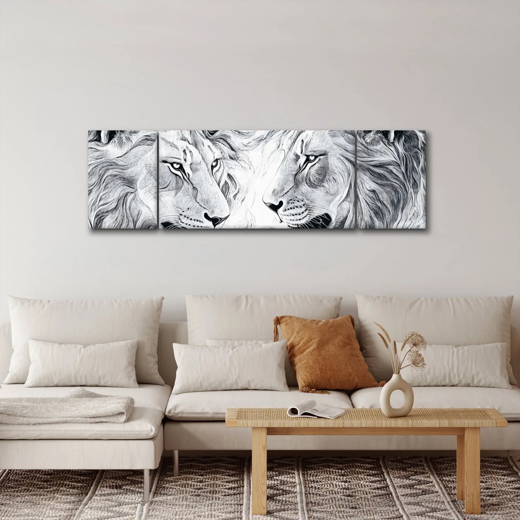 Obraz - Rysowane lwie głowy (170x50 cm)