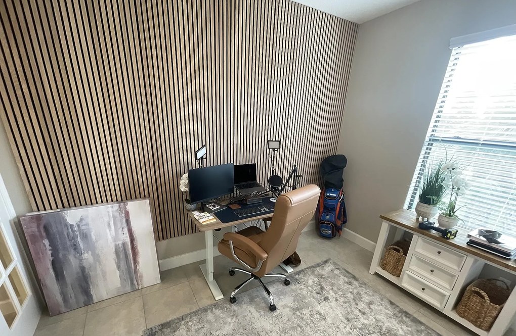 Drewniany panel akustyczny, 2400 x 600 mm, B2BP006, 5 szt, dąb bejcowany