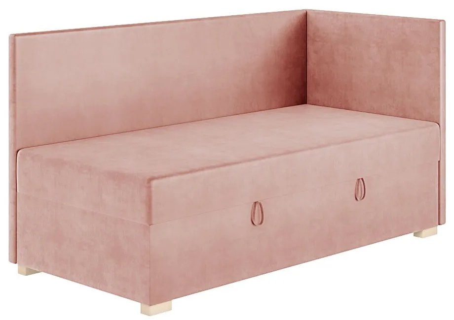 Różowe narożne łóżko dziecięce ze schowkiem i materacem 90x200 cm Flexi – Ghado