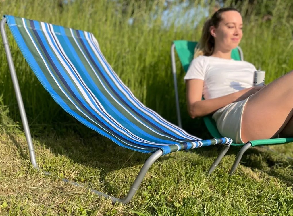 Składany leżak plażowy SAND, niebiesko-biały