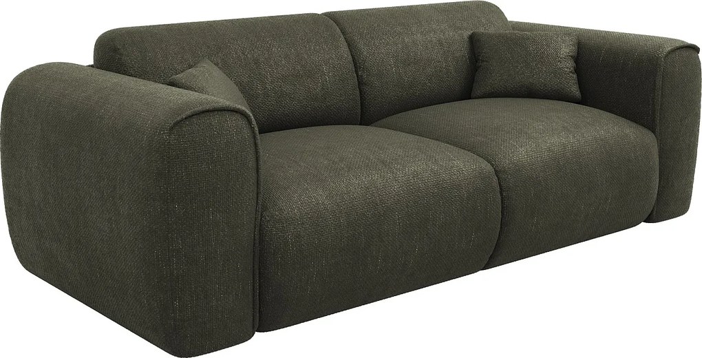 Kanapa 3-osobowa rozkładana typu express z teksturowanej tkaniny zielona khaki  – POGNIA