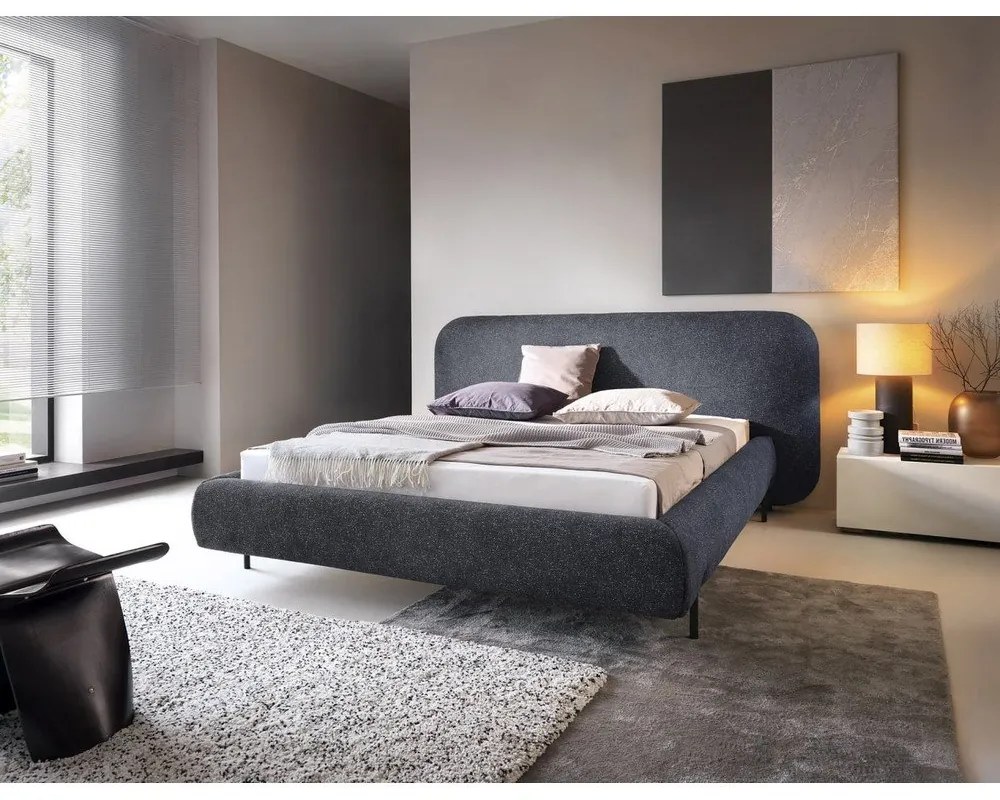 Niebieskie tapicerowane łóżko dwuosobowe ze schowkiem ze stelażem 140x200 cm Pointt – ELTAP