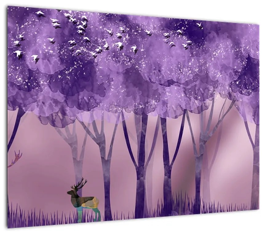 Obraz na szkle - Jeleń w magicznym lesie (70x50 cm)