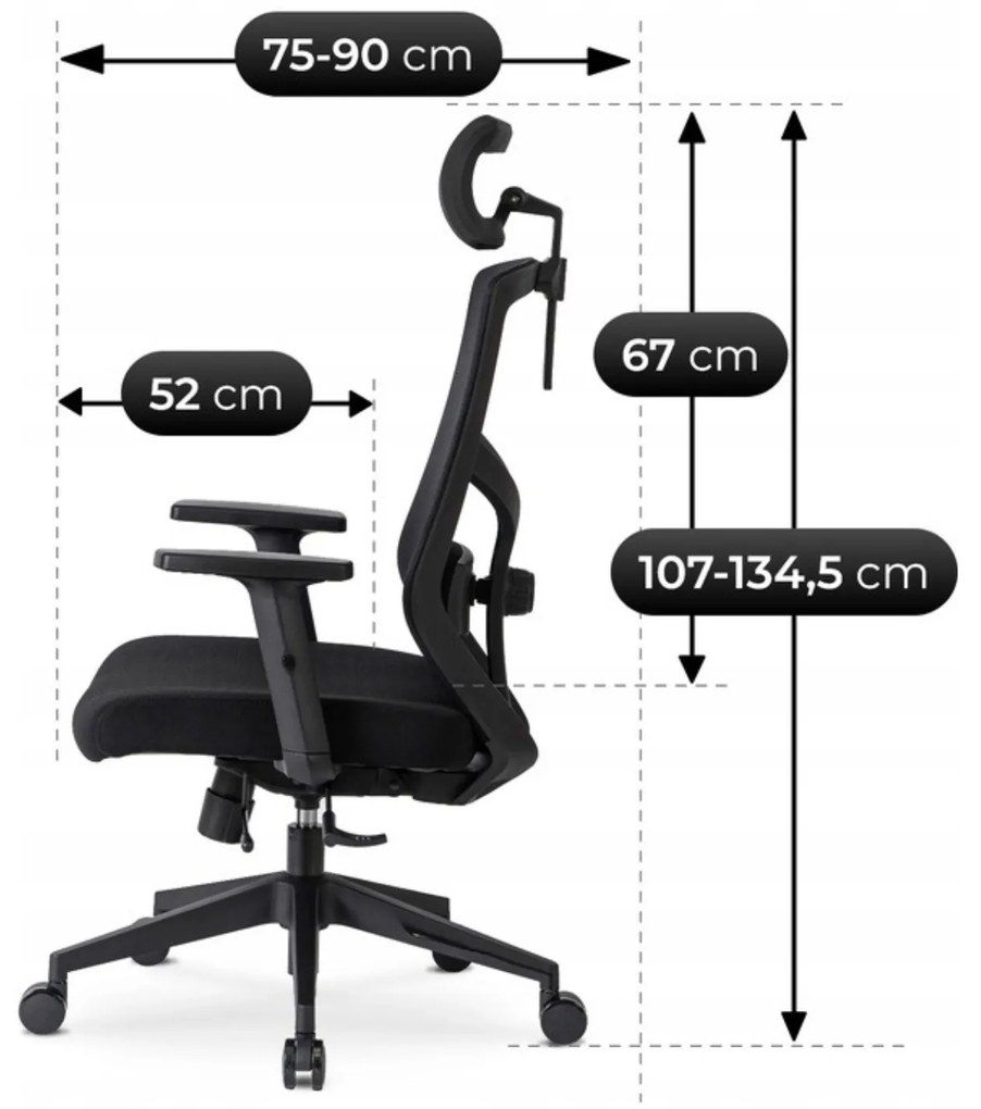 Fotel Biurowy Ergonomiczny Obrotowy BENTO Czarny Nowoczesny
