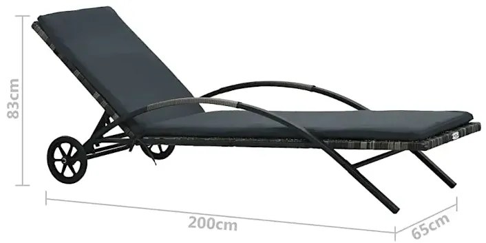 Antracytowy leżak ogrodowy na kółkach B1-K27