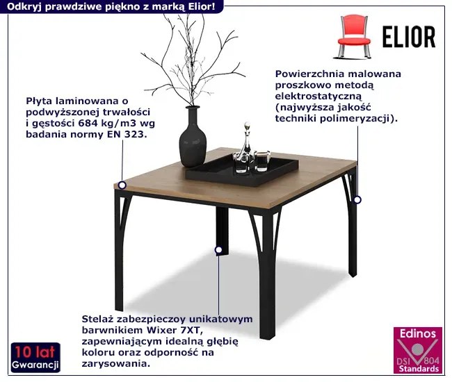 Nowoczesny stolik kawowy z metalowym stelażem czarny + dąb lancelot F5-Z92
