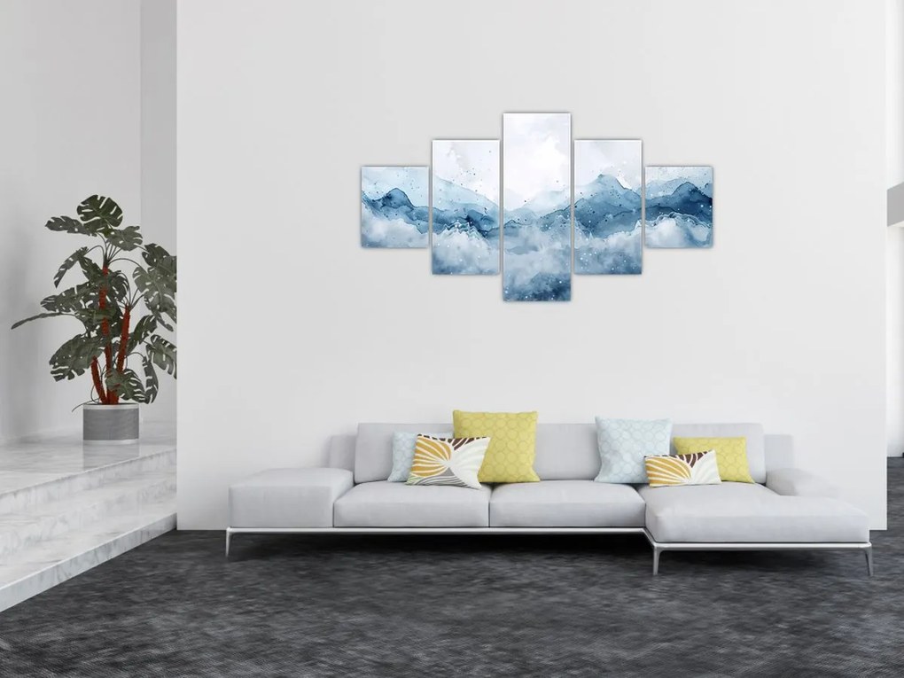 Obraz - Chmury i fale, akwarela (125x70 cm)
