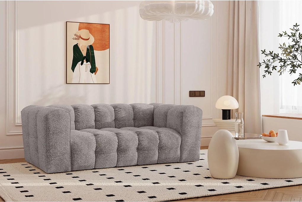 Sofa dwuosobowa BALOO, tkanina szenilowa + bukla, Szary