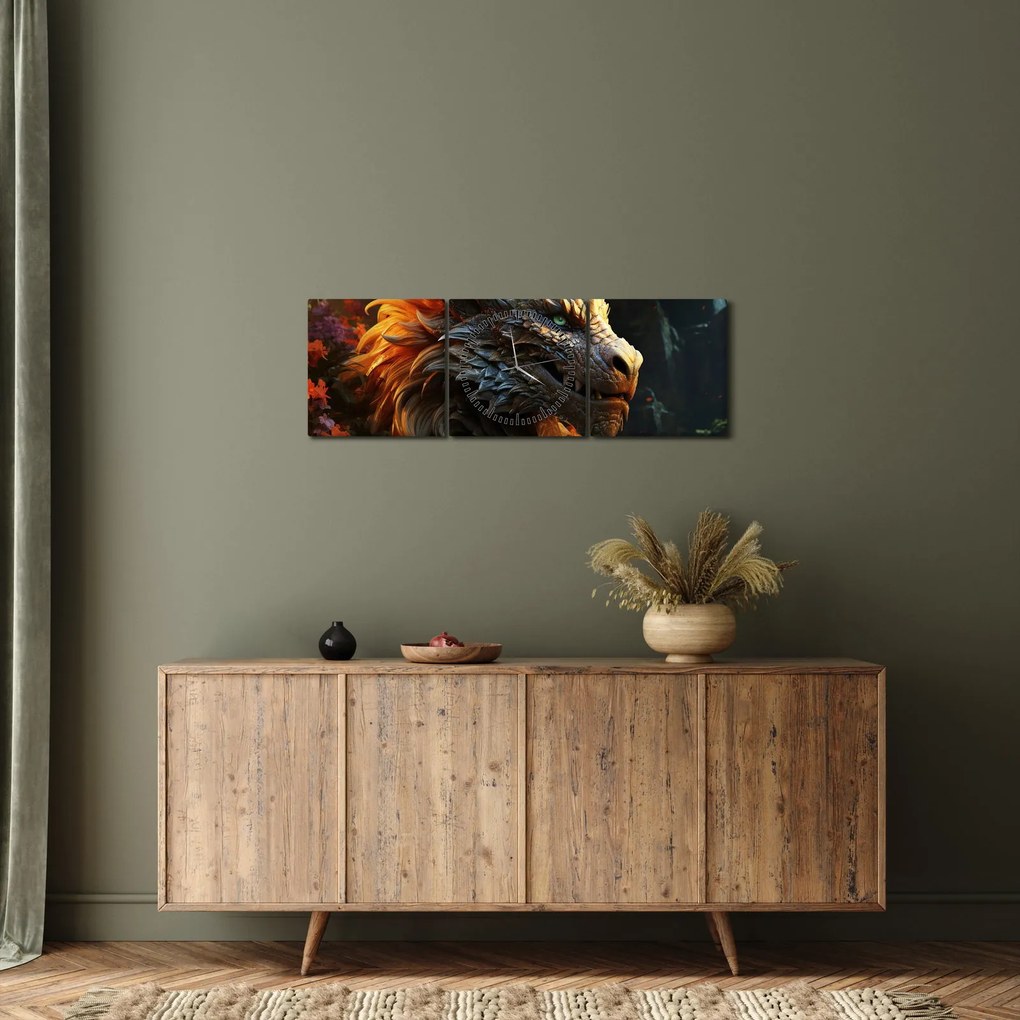 Obraz - Smok (z zegarem) (90x30 cm)