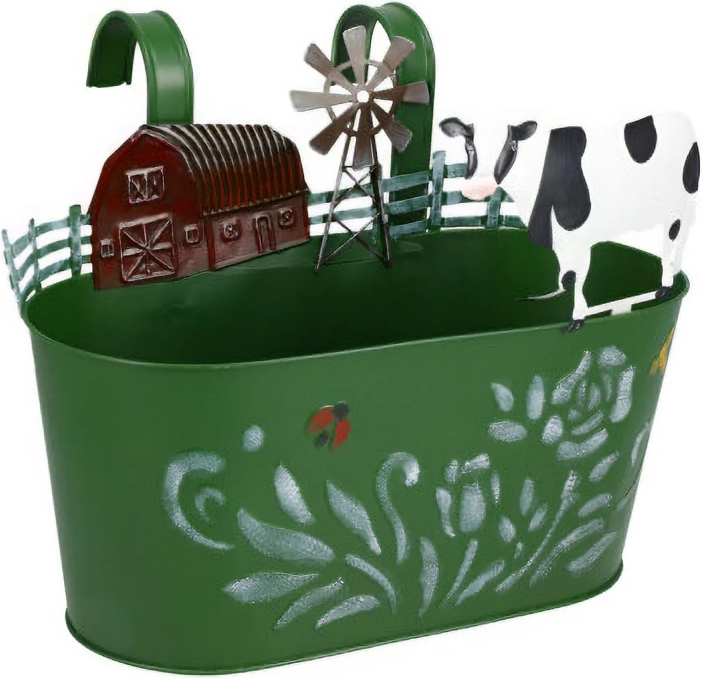Metalowa osłonka na doniczkę RANCH z motywem zwierząt gospodarskich, 34 cm