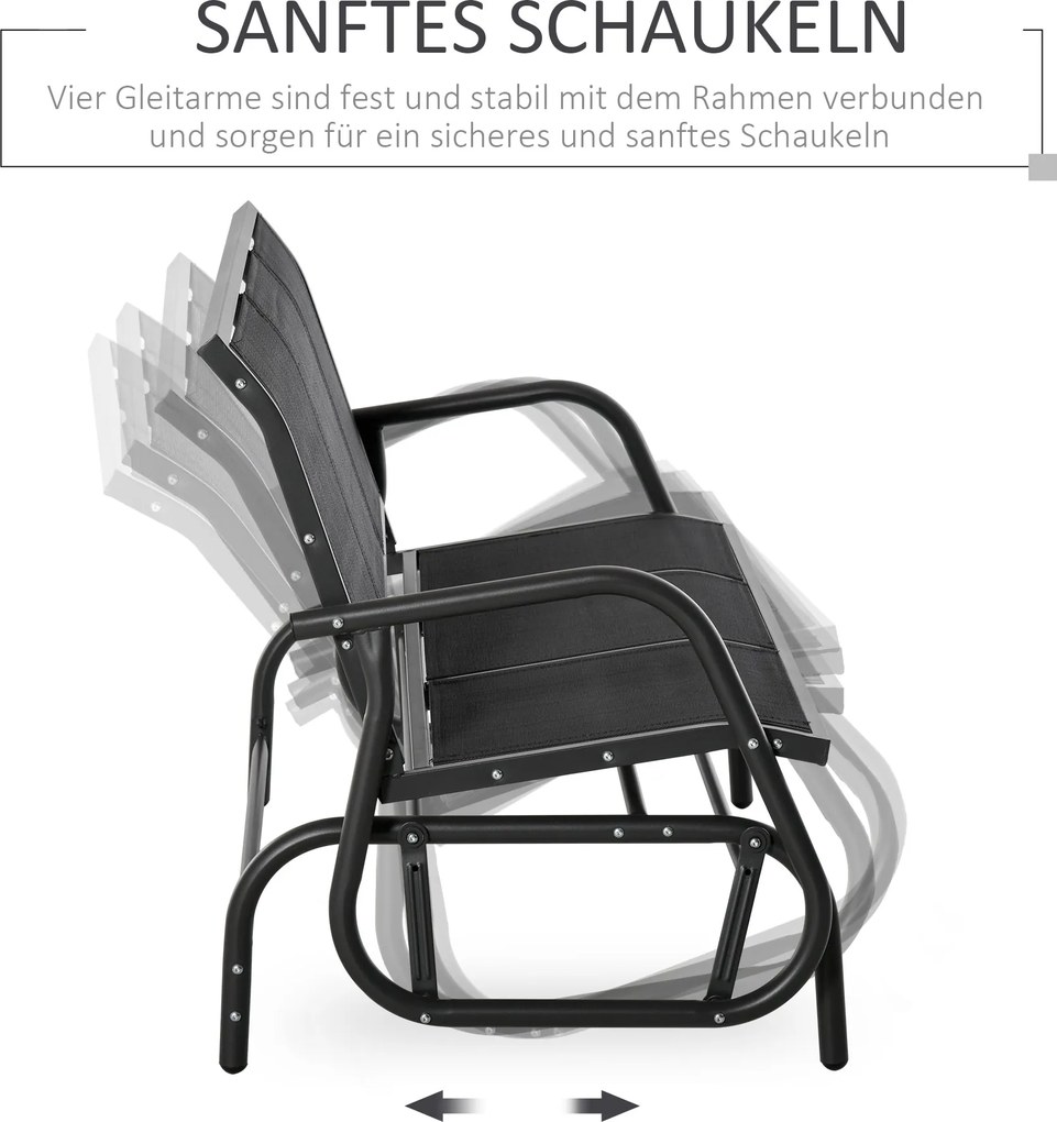 Outsunny Ławka bujana ogrodowa 3 osobowa metalowa czarna solidna konstrukcja 151x75x85 cm | Aosom PL