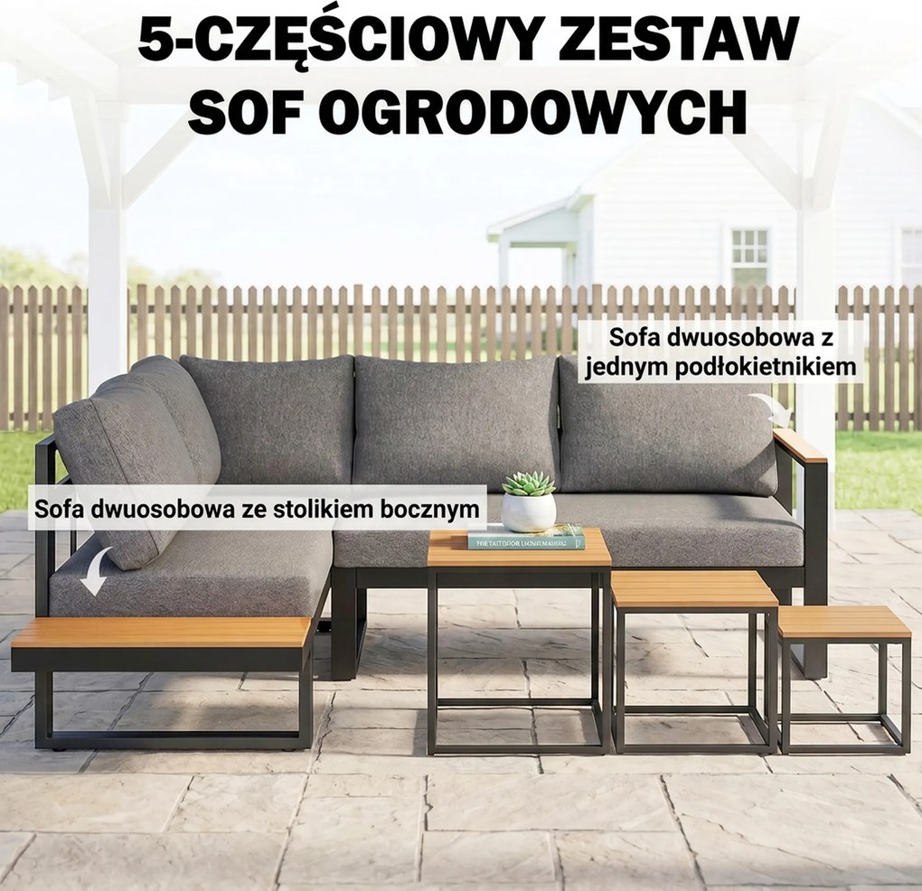 Outsunny Zestaw Mebli Ogrodowych 5-częściowy Szary | Aosom PL