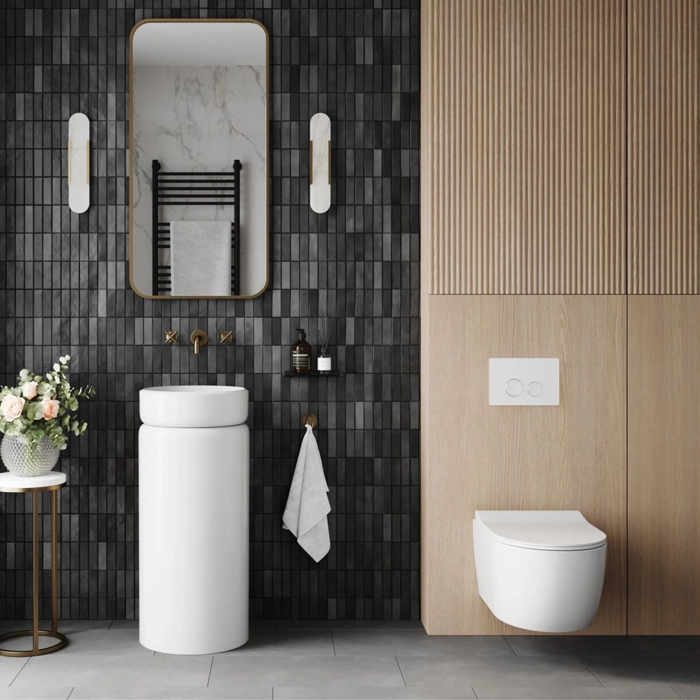 Zestaw łazienkowy z umywalką RONA i korkiem, miską wc, stelażem i przyciskiem | Różne kolory : Kolor zestawu - Biały połysk, Podłączenie syfonu - Do ściany