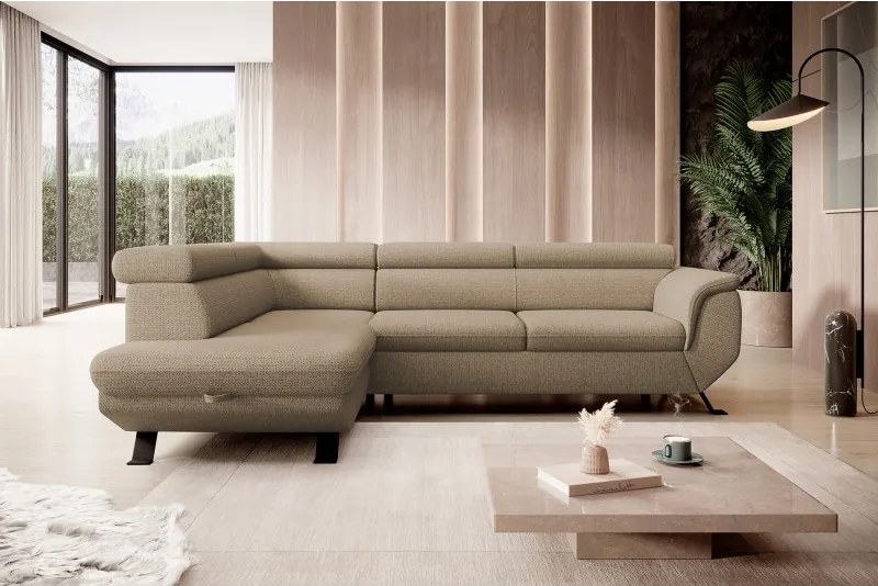 Narożnik RAVEN L Lewostronny wolnostojący z funkcją spania tkanina ARAGON 14 Cappucino WERSAL