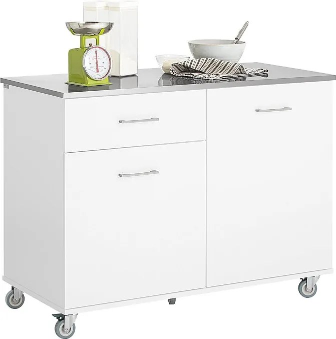 SoBuy Kredens z kółkami i stalowym blatem FKW117-W