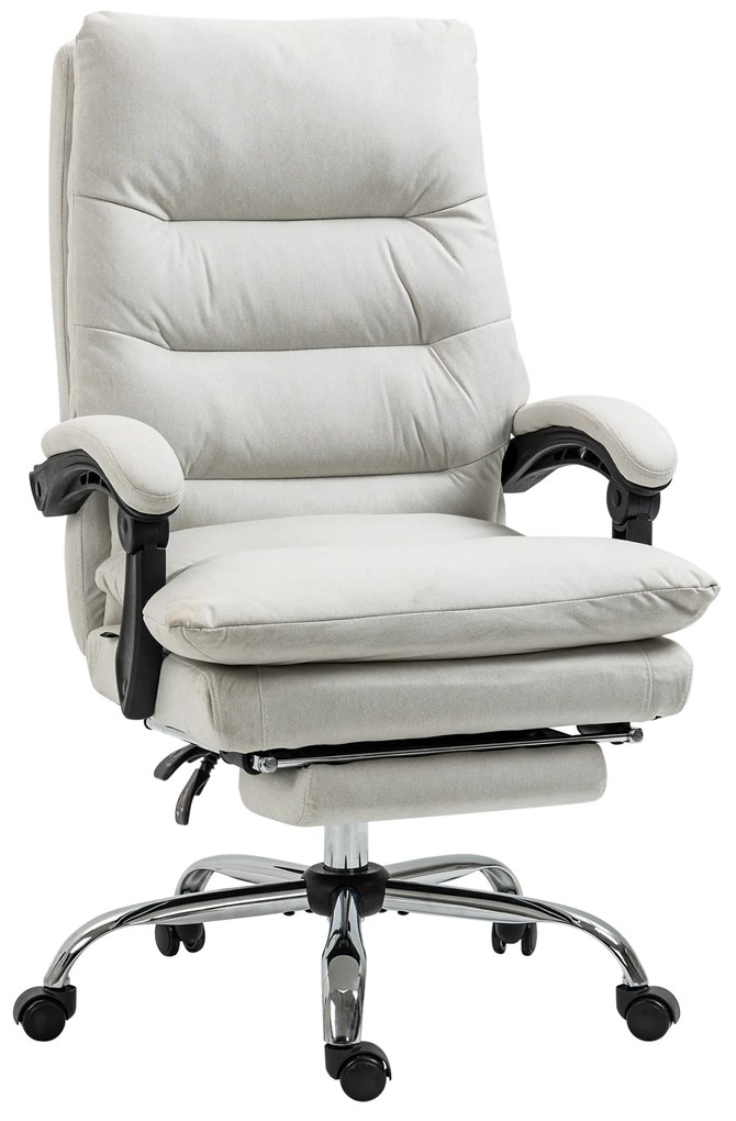 Vinsetto Fotel biurowy z masażem i podnóżkiem funkcja grzania regulowana wysokość kremowy | Aosom PL