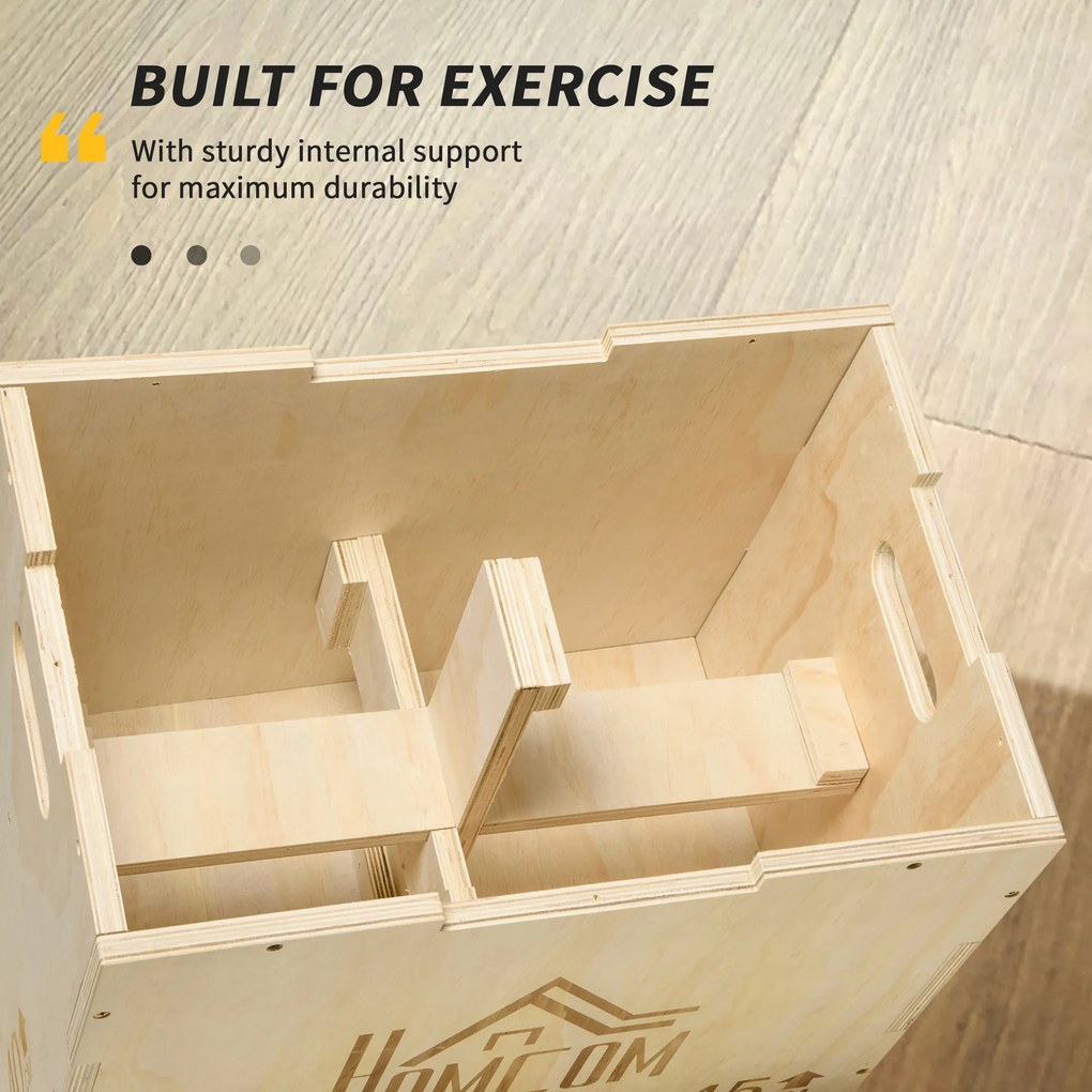HOMCOM Plyo Box, skrzynia do skoków z drewna, platforma plyometryczna z uchwytem do domu, 45 x 40 x 60 cm, naturalne drewno