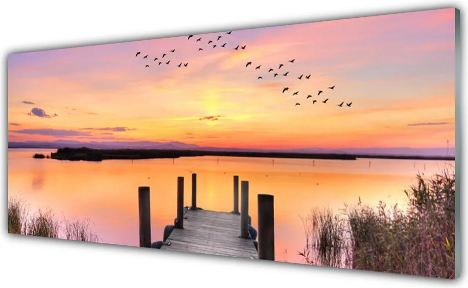 Szkło Ozdobne do Kuchni Drewniane Molo o Zmierzchu