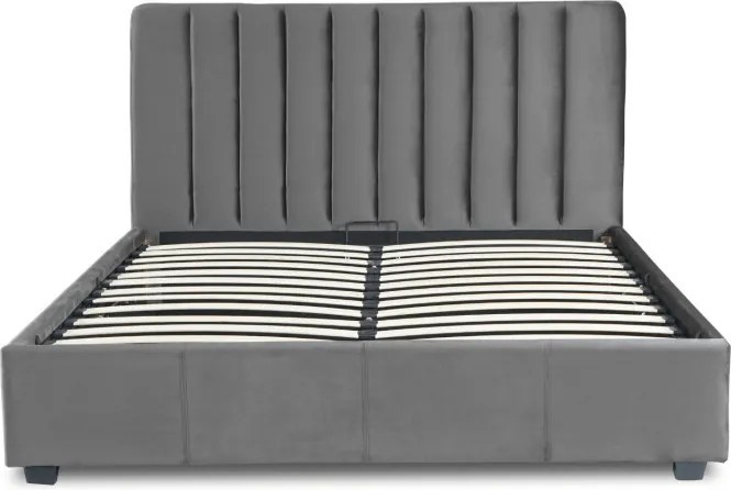 Łóżko Tapicerowane 160x200 cm ze Stelażem Dwuosobowe MARI Welurowe Szare