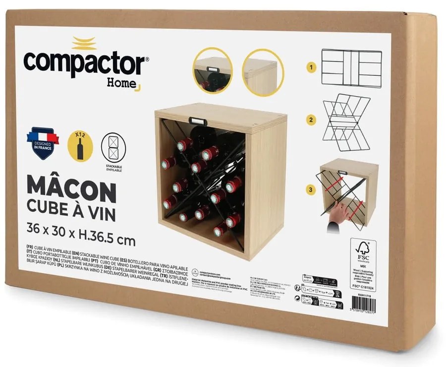 Regał na wino w dekorze jesionu w naturalnym kolorze liczba butelek 12 36,5x36x29 cm Macon – Compactor