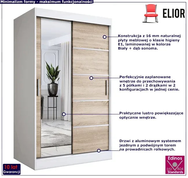 Szafa 120x200 z przesuwnymi drzwiami dąb sonoma - Ebia 3X