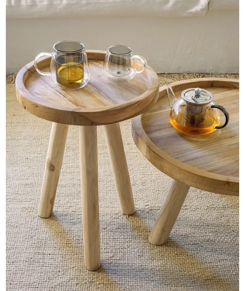 Okrągły stolik z litego drewna tekowego w naturalnym kolorze ø 55 cm Glenda – Kave Home