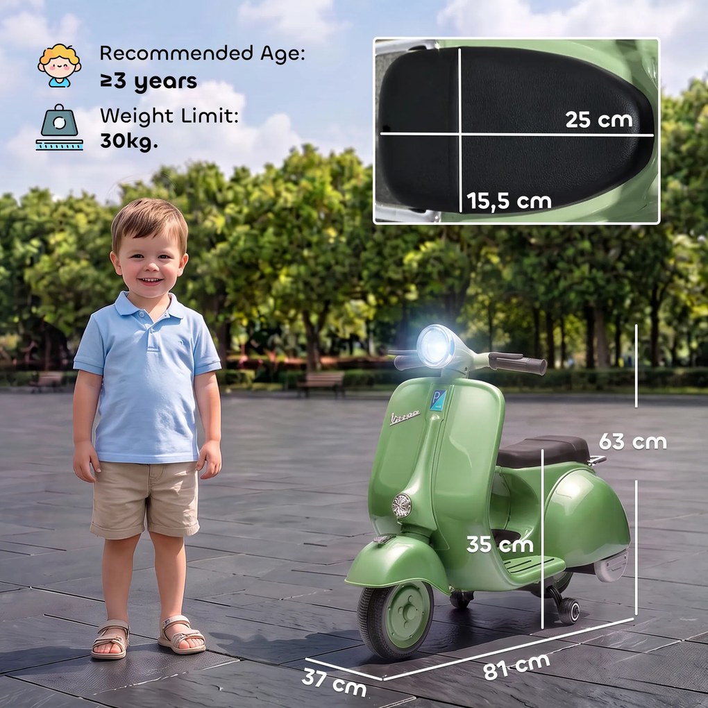 AIYAPLAY Elektryczny motocykl dla dzieci 6 V z kółkami podporowymi, akumulatorem litowym, Softstart, muzyką, USB, reflektorem, klaksonem | Aosom PL