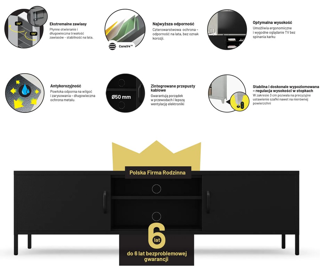 Szafka RTV długa XL czarna ROSARIA 1700 x 400 x 500