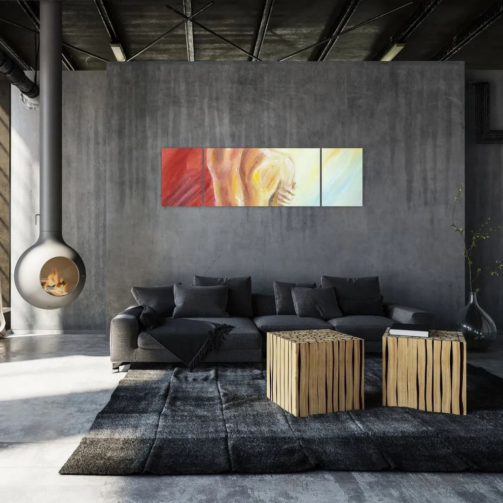 Obraz odpoczywającej kobiety, obraz olejny (170x50 cm)