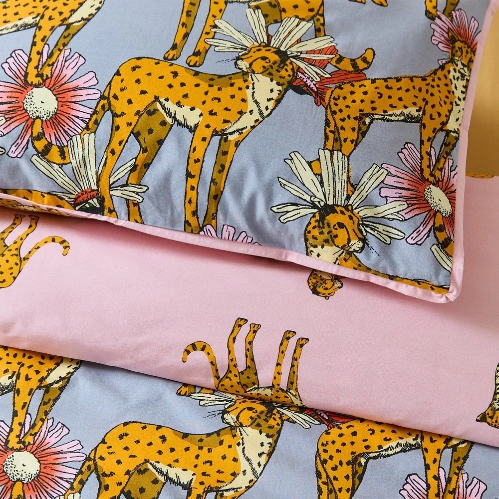 Różowo-szara bawełniana pościel dwuosobowa 230x220 cm Untamed Cheetah – Their Nibs