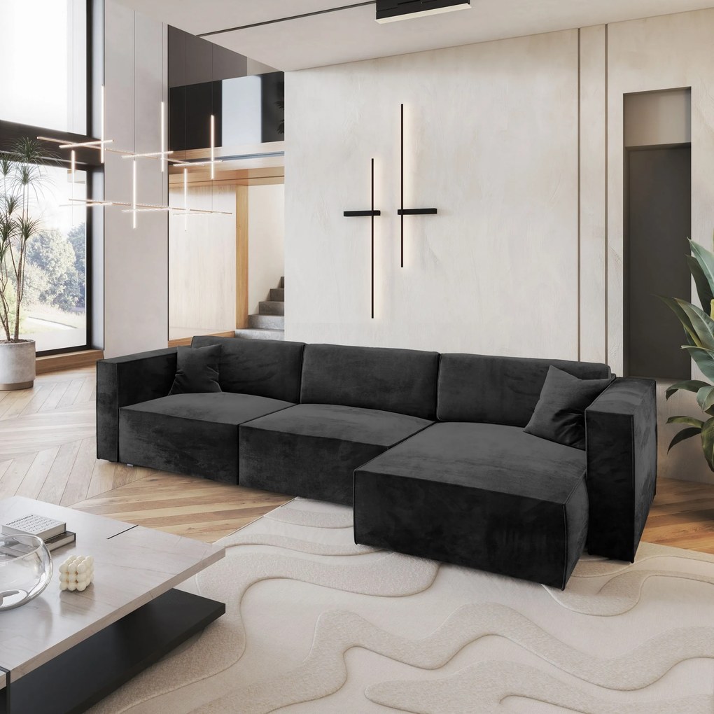 Masseno Narożnik TOLMO z funkcją spania i pojemnikiem na pościel Narozniki L, Rozkładana sofa - Czarny, MONOLITH 95