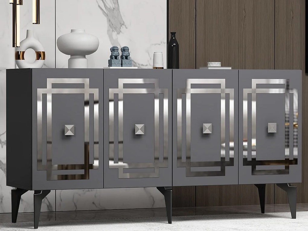 Komoda – 150 cm x 79 cm x 40 cm – Antracyt i srebro – Płyta wiórowa