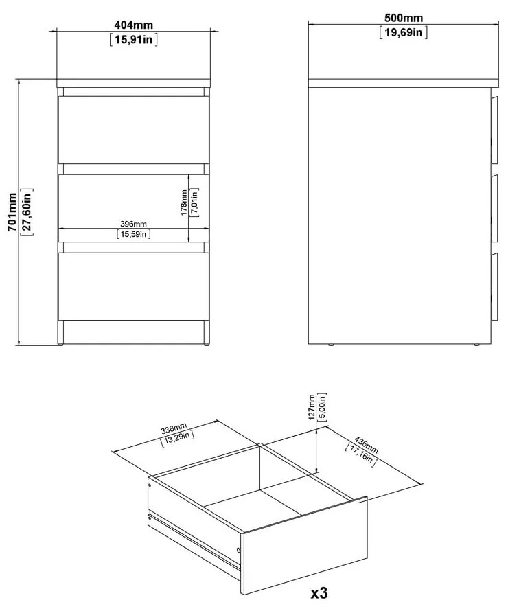 Komoda w dekorze dębu w naturalnym kolorze 40x70x50 cm Naia – Tvilum