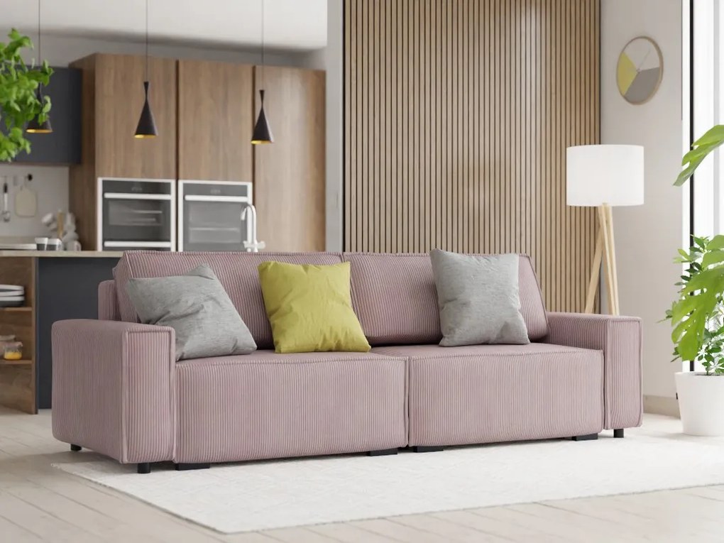 Trzyosobowa sofa z taboretem SMART SET, jasnoróżowa