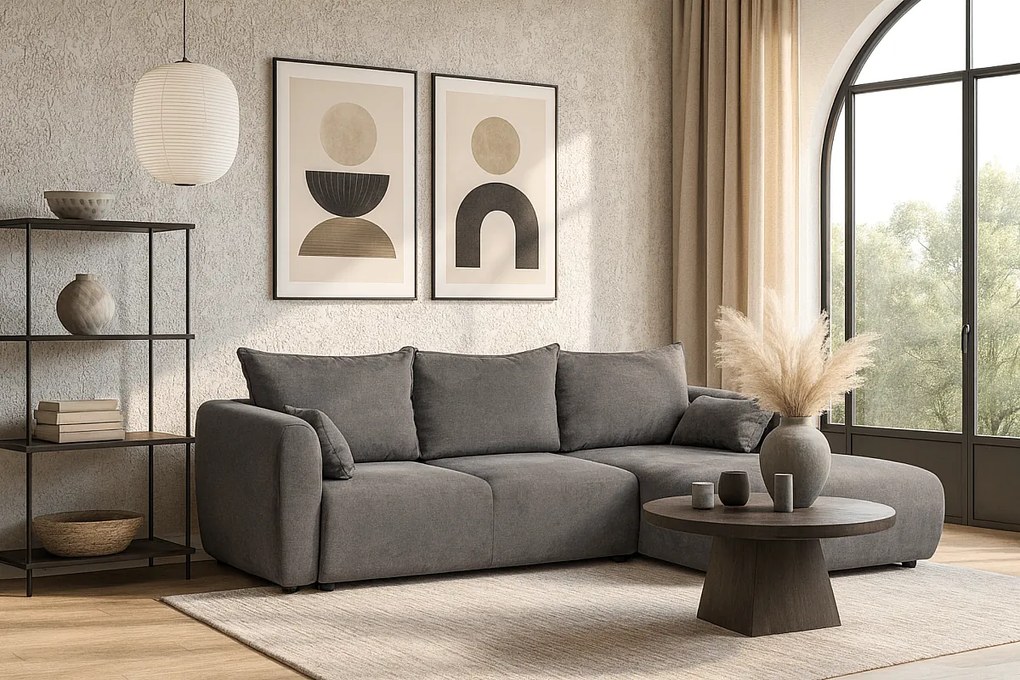 DALLAS – narożnik rozkładany prawy 255x165 cm, Raven 7 szary