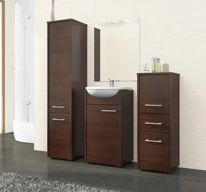 Klasyczny łazienkowy regał z szufladą wenge W8-F40