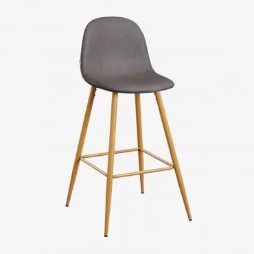 Zestaw 4 Wysokich Stołków Z Imitacji Skóry Glamm Gris Antracita & ↑75 Cm & Drewno Naturalne - Sklum