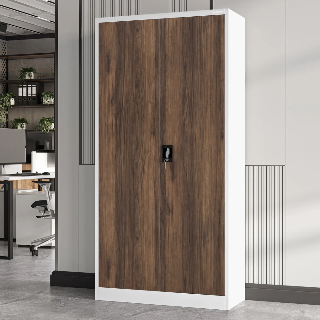 Szafa biurowa na dokumenty z 4 półkami biała/orzech, 900x1850x400 mm: JAN Eco Design