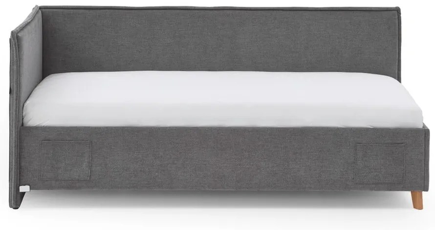 Szare tapicerowane narożne łóżko dziecięce ze schowkiem ze stelażem 140x200 cm Fun – Meise Möbel