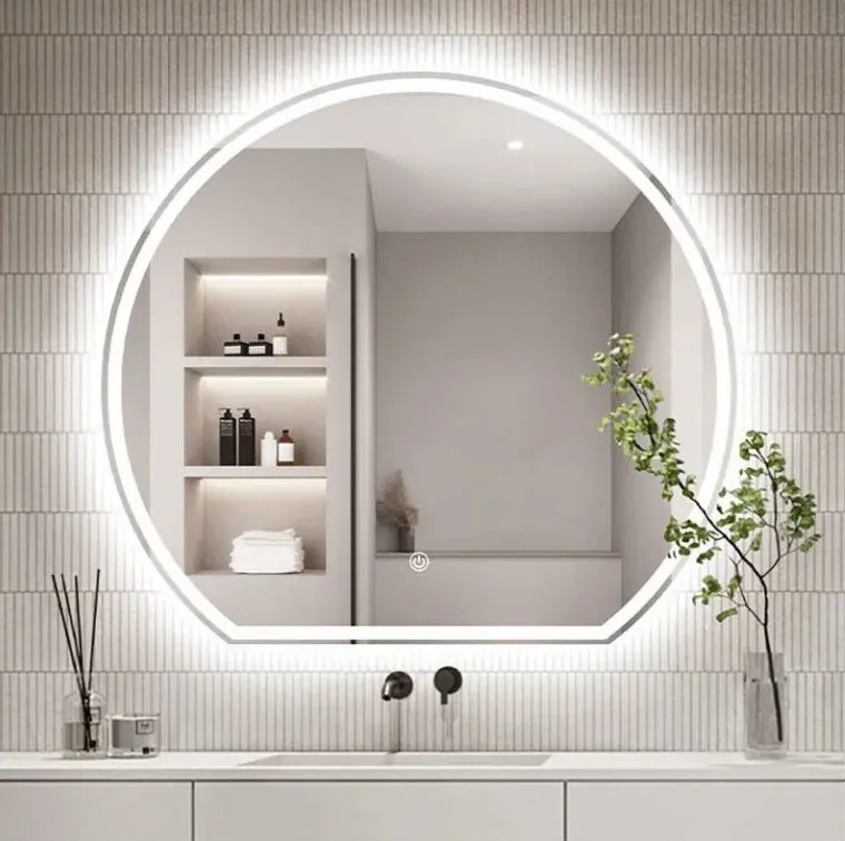 LUSTRO LED FI60cm X02 WŁĄCZNIK DOTYKOWY PIASKOWANE ŁAZIENKOWE Z PODŚWIETLENIEM