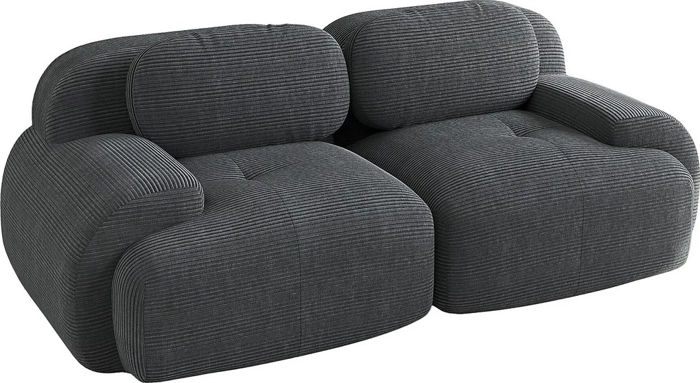 Sofa 2-osobowa z zakrzywionymi podłokietnikami i tapicerowanym oparciem, szary sztruks