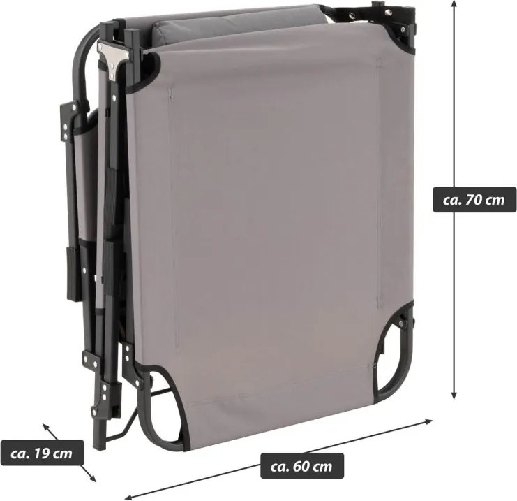 Składana leżanka, szara, poliester, wymiary: 182 x 60 x 30cm