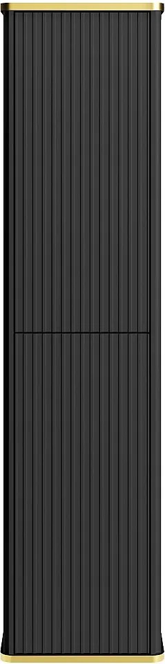 Wisząca prążkowana kolumna łazienkowa ze złotą lamówką - Czarna - W140 cm - KELIZA