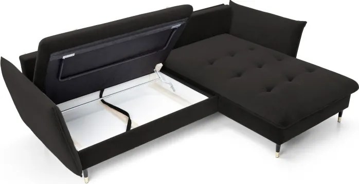 Narożnik GLAM Prawostronny z funkcją spania, zestaw z poduszkami wolnostojący tkanina RIVIERA 100 Czarny DOMO HOME