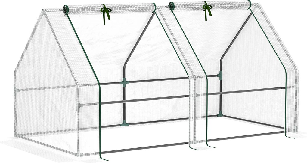 Outsunny Mini szklarnia tunelowa z 2 zamykanymi drzwiami suwakowymi wytrzymała folia i metalowa rama 18x1x1m Biały | Aosom PL