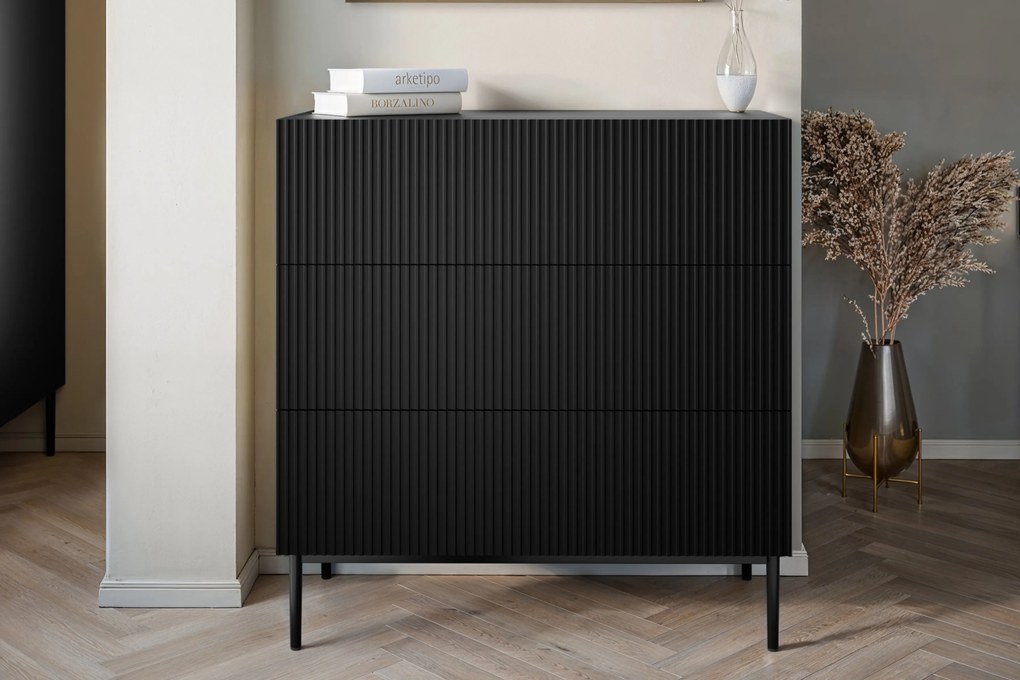 Komoda z szufladami Nicole 100 cm - czarny mat / czarne nóżki
