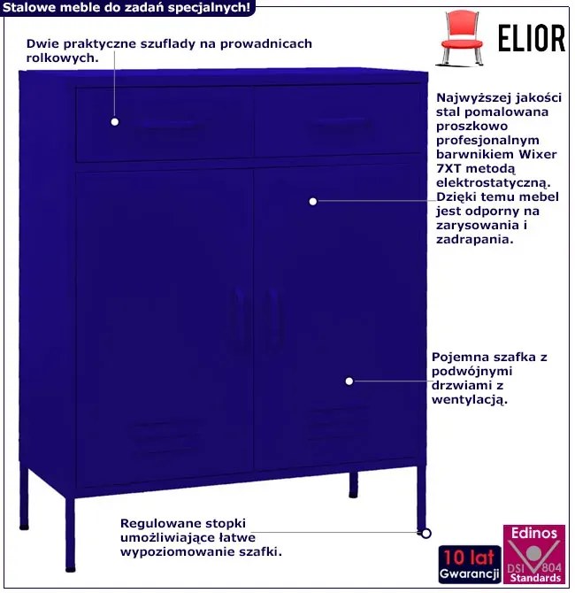 Granatowa metalowa szafka gospodarcza z 2 szufladami G6-C29