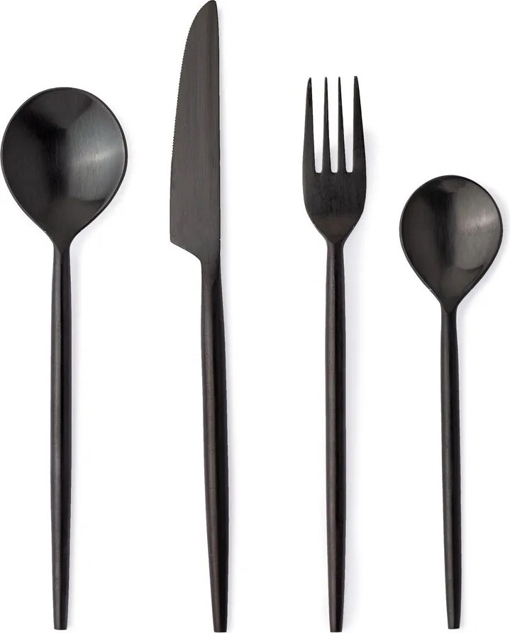 Czarne sztućce 16 szt. ze stali nierdzewnej dla 4 osób Bronte – Bizzotto