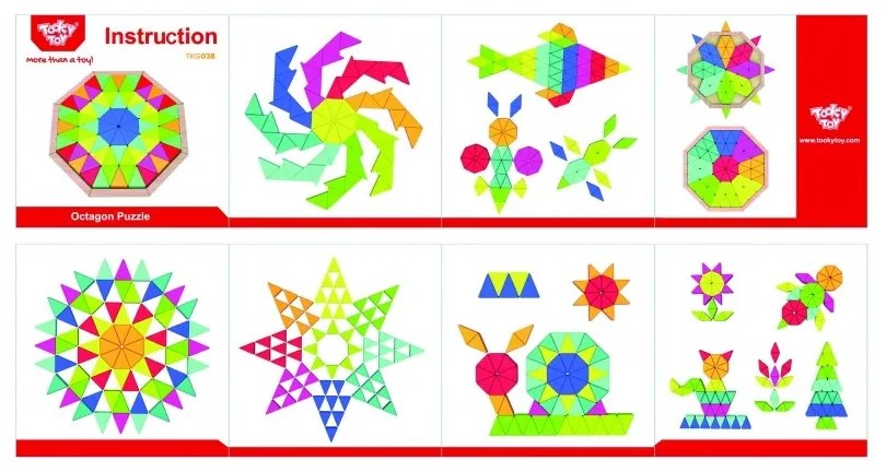 Tooky toy puzzle ośmiokątne drewniana mozaika edukacyjna (73el.)